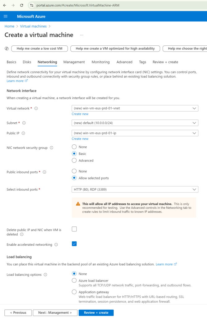 Create Azure Virtual Machine using Azure Portal