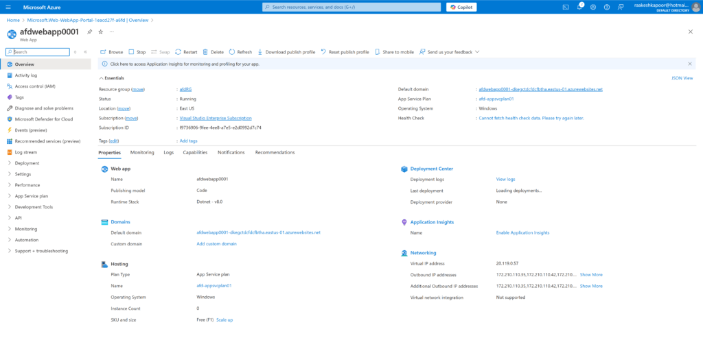 Steps to create Azure Web App using App Services