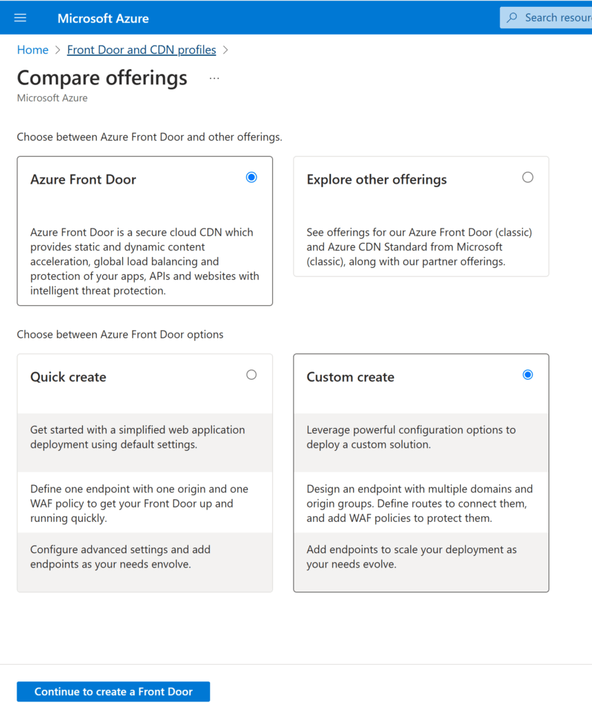 Steps to configure Azure Front Door