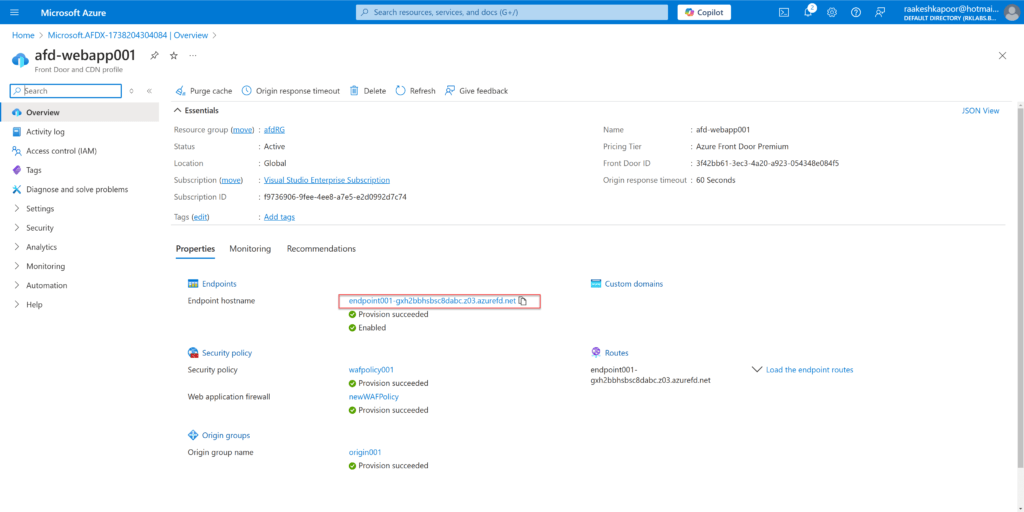 Steps to Configure Azure Front Door